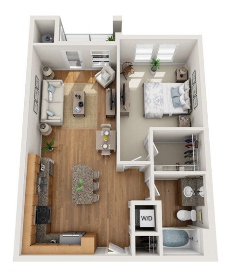 Floor plan for 1 bed, 1 bath, 710 sqft